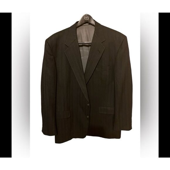 Tom James Men's Striped Wool Suit Jacket Size 43 Black Formal Vintage